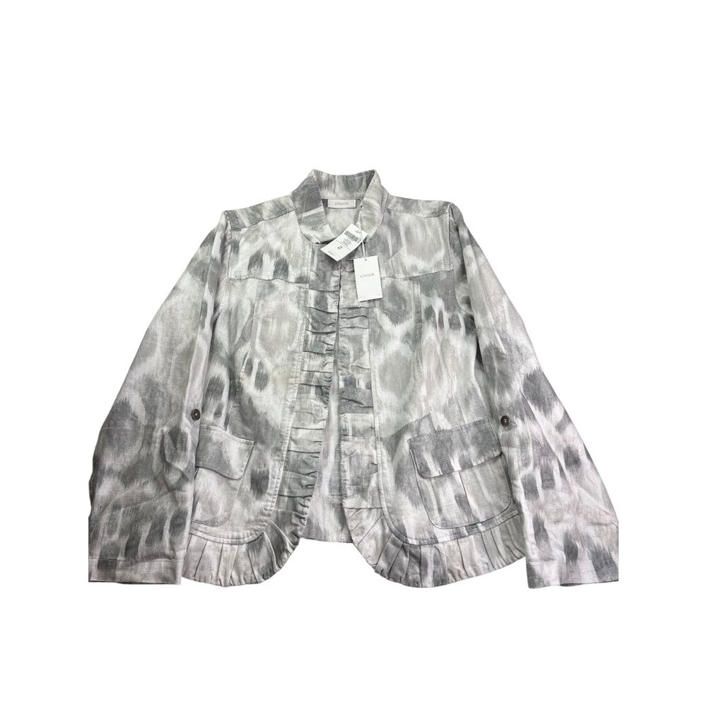 Chico's Silver Gray Ruffle Front Jacket